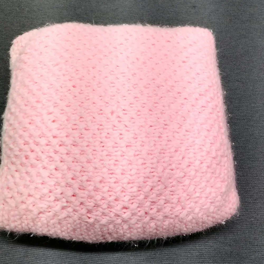 Handmade Knit Pillow Diagonal Sand Stitch Pink White Accent